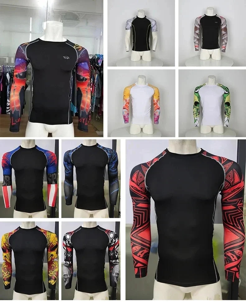 Popular Manufacturer Custom Sublimated Print Rashguard With Rubber Banding Hem Long Sleeves UV Sportswear Men Sport Gym T shirt