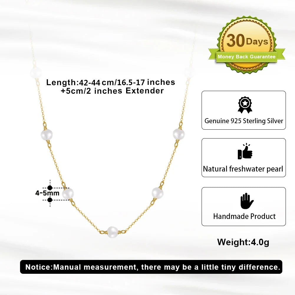 14K Gold 925 Sterling Silver Pearl Necklace with 3-4mm Handmade Natural Baroque Pearl Tiny Chain for Women GPN19