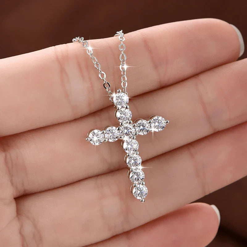 14K Gold Filled Cross Pendant Necklace Certified 3.5MM Full Moissanite Necklaces for Women Lab Diamond Vintage Jewelry