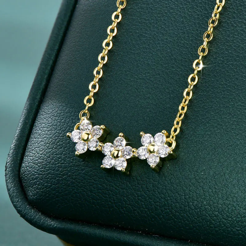 GRA Certified D VVS1 Moissanite Diamond Sweet Mini Flower Pendant Necklace for Women Chain Neck Jewelry Gifts Collares