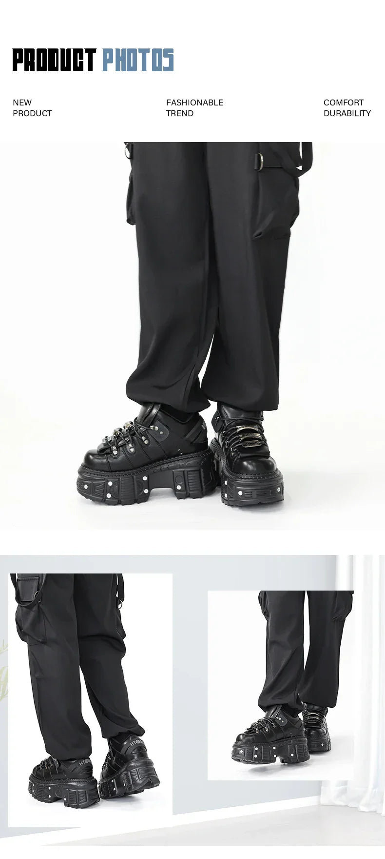 2026 New Punk Style Women Shoes Lace-up Heel Height 6CM Platform Shoes Woman Gothic Ankle Rock Boots Metal Decor Woman Sneakers