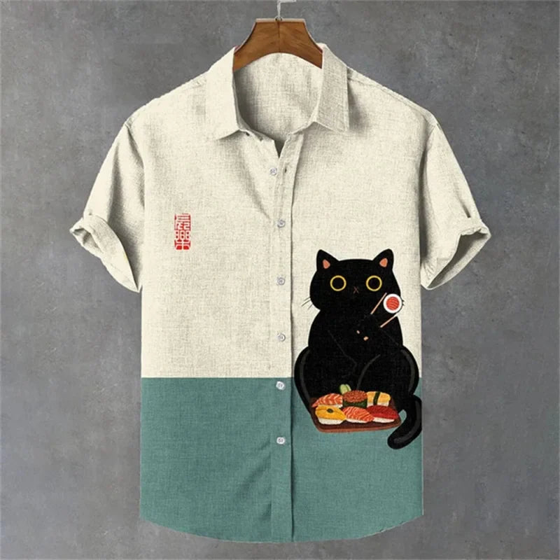 Short sleeved high-end shirt top printed street party social fashion 2024 men's shirt plus size elegant and handsome dog