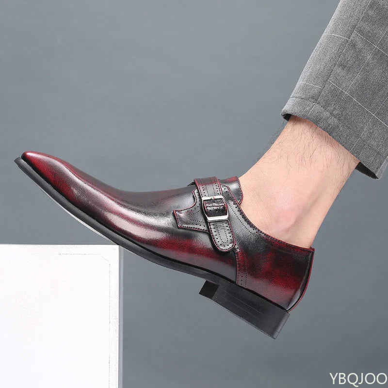 Men’s Leather Belt Buckle Formal Dress Shoes Low Heel Non Slip British Style Footwea