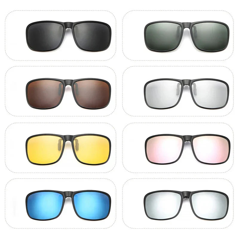 KLASSNUM Clip Polarized Sunglasses Square Men Clip On Glasses Flip-up Frames Sunglasses Covers Blue Night Vision Color Lens 2025