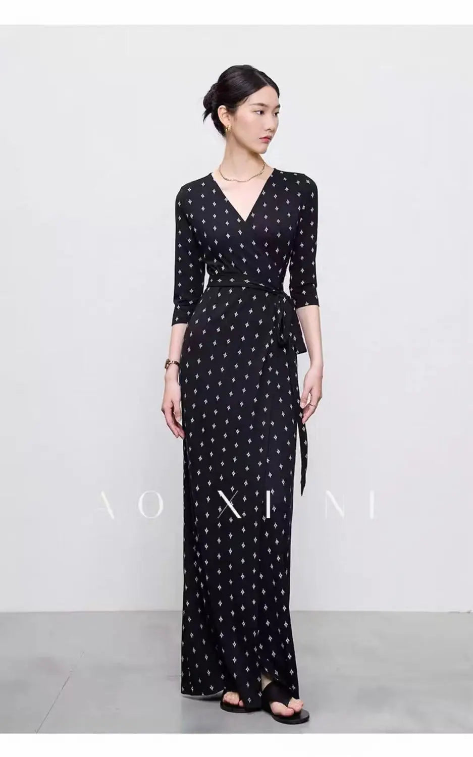 High End Half Sleeved Floral Long Dress For Women, 2026 Spring/Summer One-Piece Lace Up Lazy And Relaxed Vacation Dress