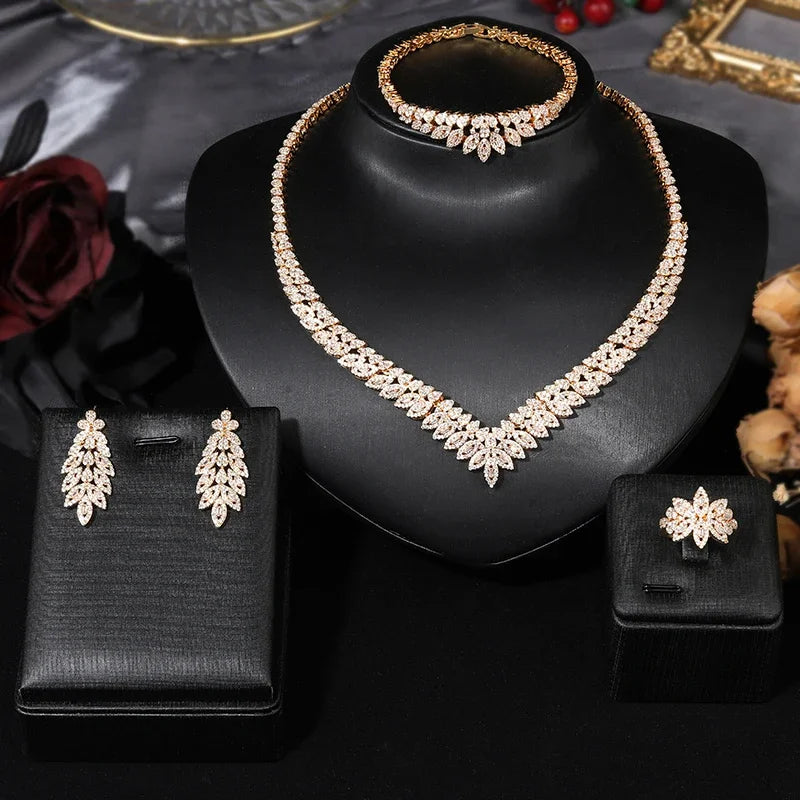 Classic rectangular cubic zirconia wedding necklace and earring set Dubai Nigeria CZ Bridal Jewelry Set