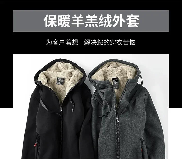 Men's Sets Jacket + pant Warm Fur Winter Sweatshirt Cashmere Tracksuit Men's Sets Fleece Thick Hooded Brand Casual Track Suits