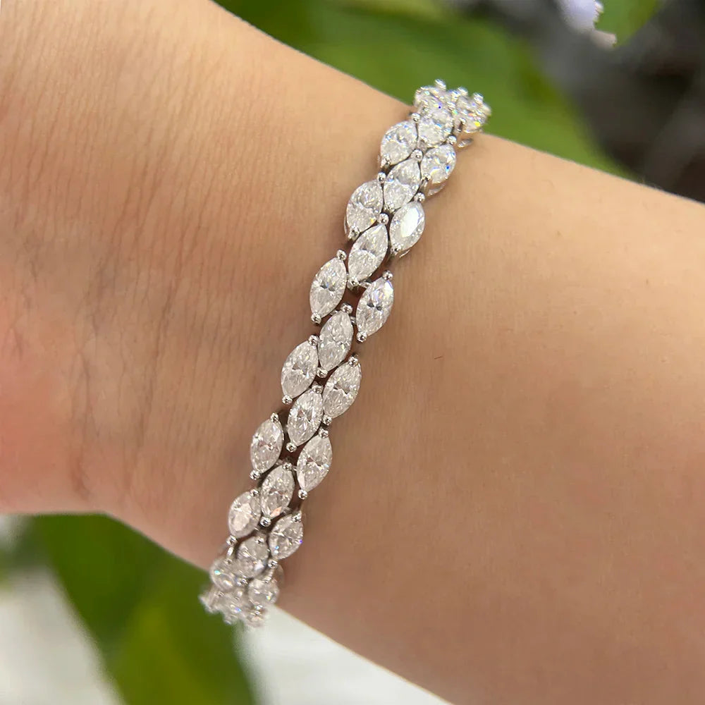3*6mm 0.3ct Marquise Cut Moissanite Diamond Tennis Bracelets with Certifcate 100% S925 Silver Bridal Wedding Bracelet for Women
