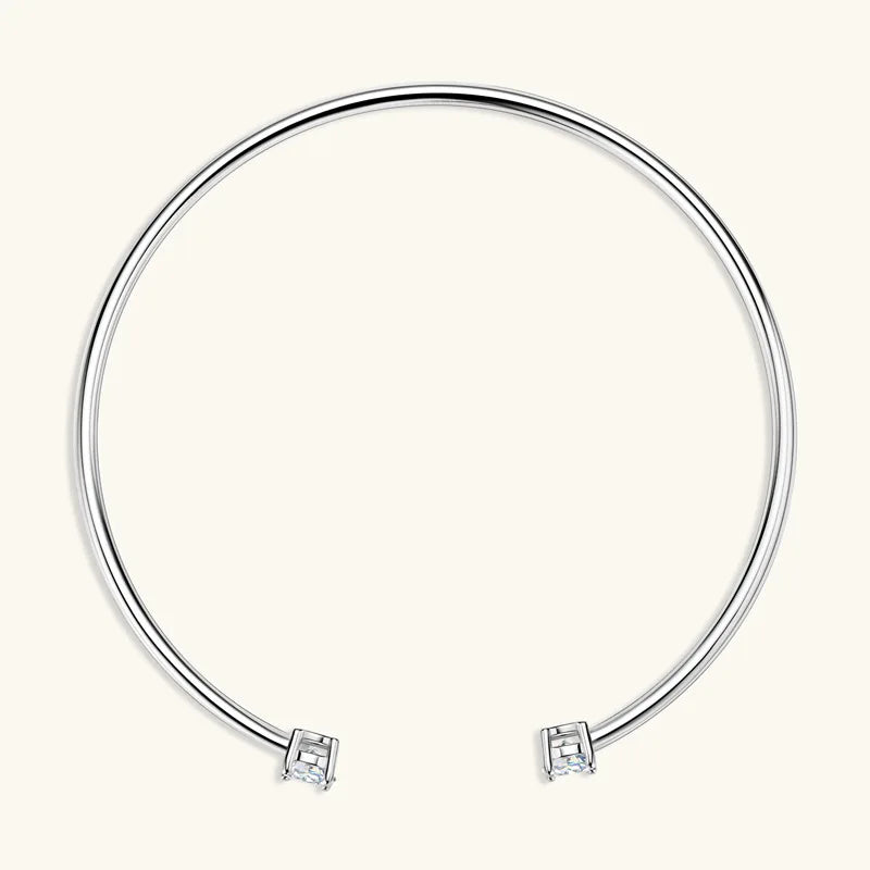 Four Prong Moissanite Cuff Bangle 5mm 0.5CT Round Cut D Color 925 Silver Open Hand Chain Bracelet For Women Girl Lady Gift