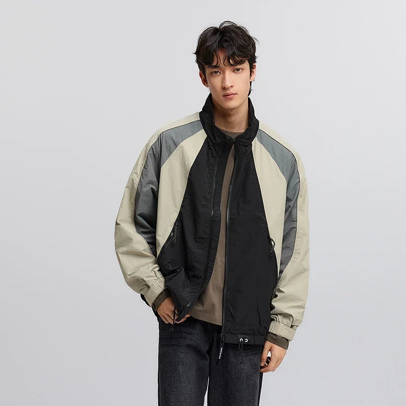 Jacket Men American Vintage Sports Style Outerwear 2025 Spring New Outdoor Color-blocked Top Loose