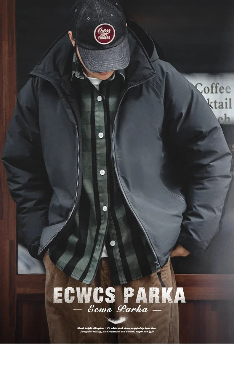 Hooded Down Jacket for Men Winter Thickened Matte Glossy Fabric Parka Outdoor Warm Coat Versatile Outerwear Black Jacket