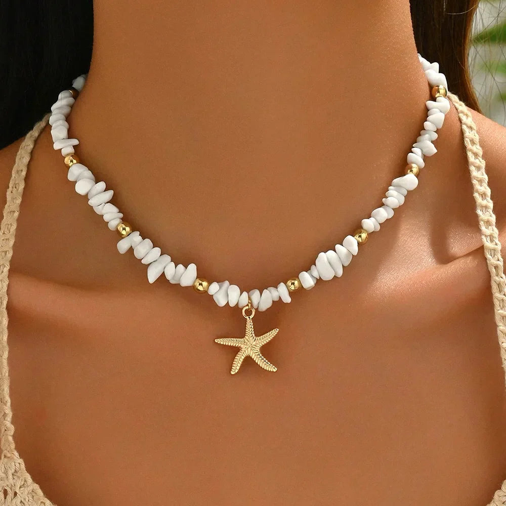 Fashionable  Natural Seashell Beaded Necklace Shell Pendant Ocean Inspired Jewelry Choker Suitable For Women Holiday Party Daily