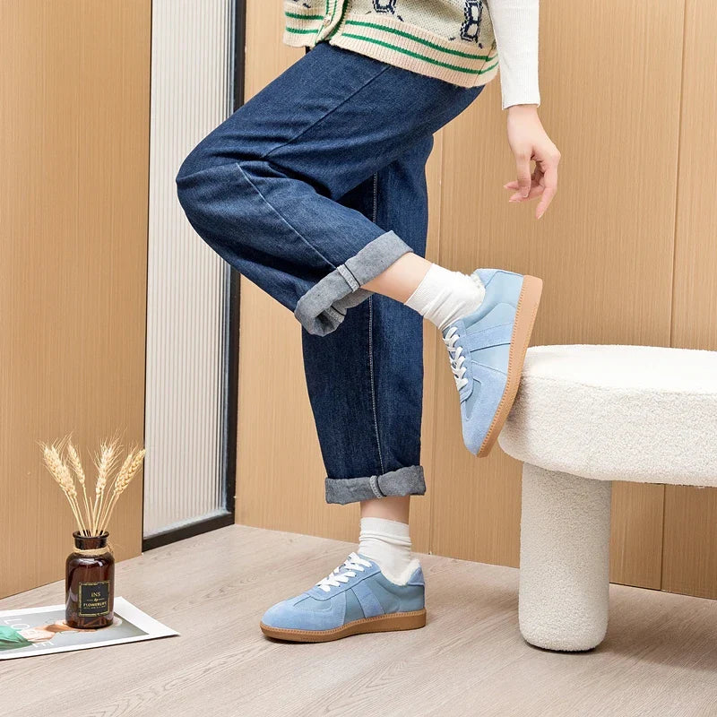 Women's Sneakers 2026 New Genuine Leather Ladies Moral Training Shoes Casual Spring Flat Shoes Women