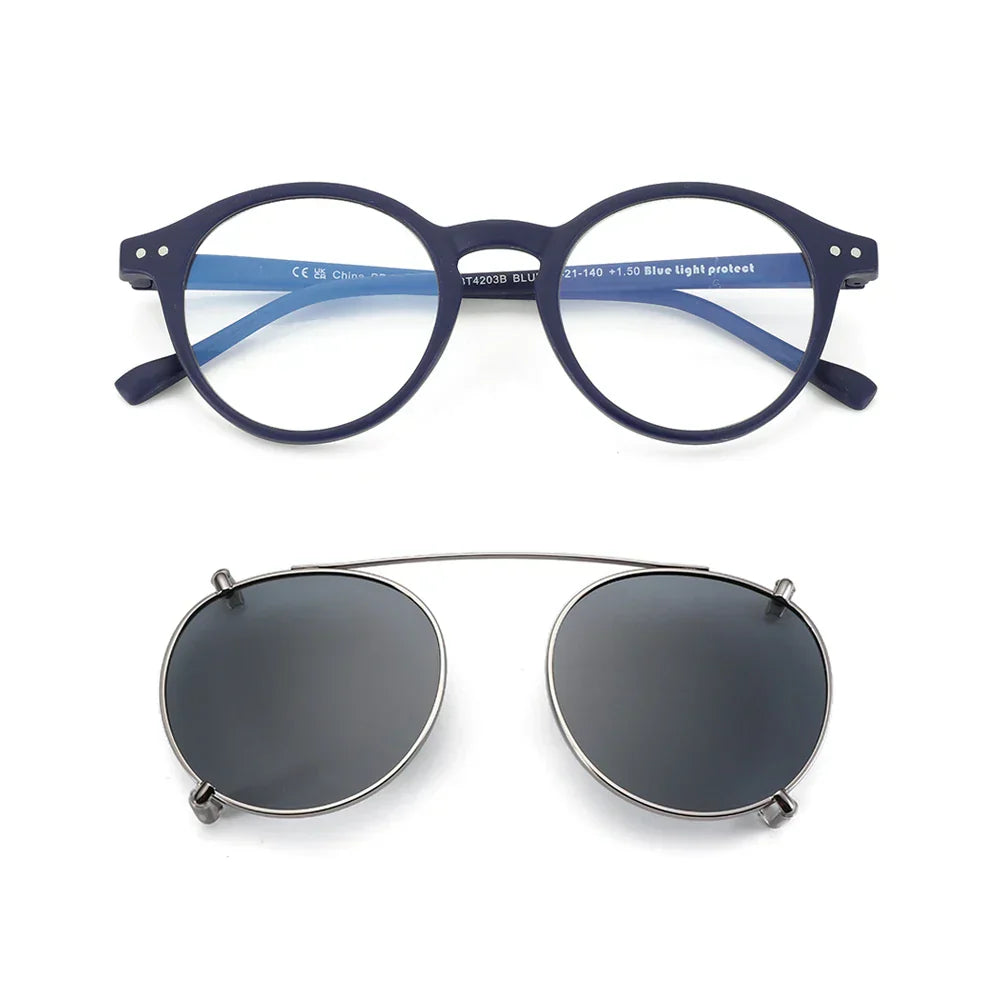 Steampunk Style Glasses (Anti Blue Light Blocking Eyewear) + Clip Lenses（Polarized Sunglasses Clips）for Women Men