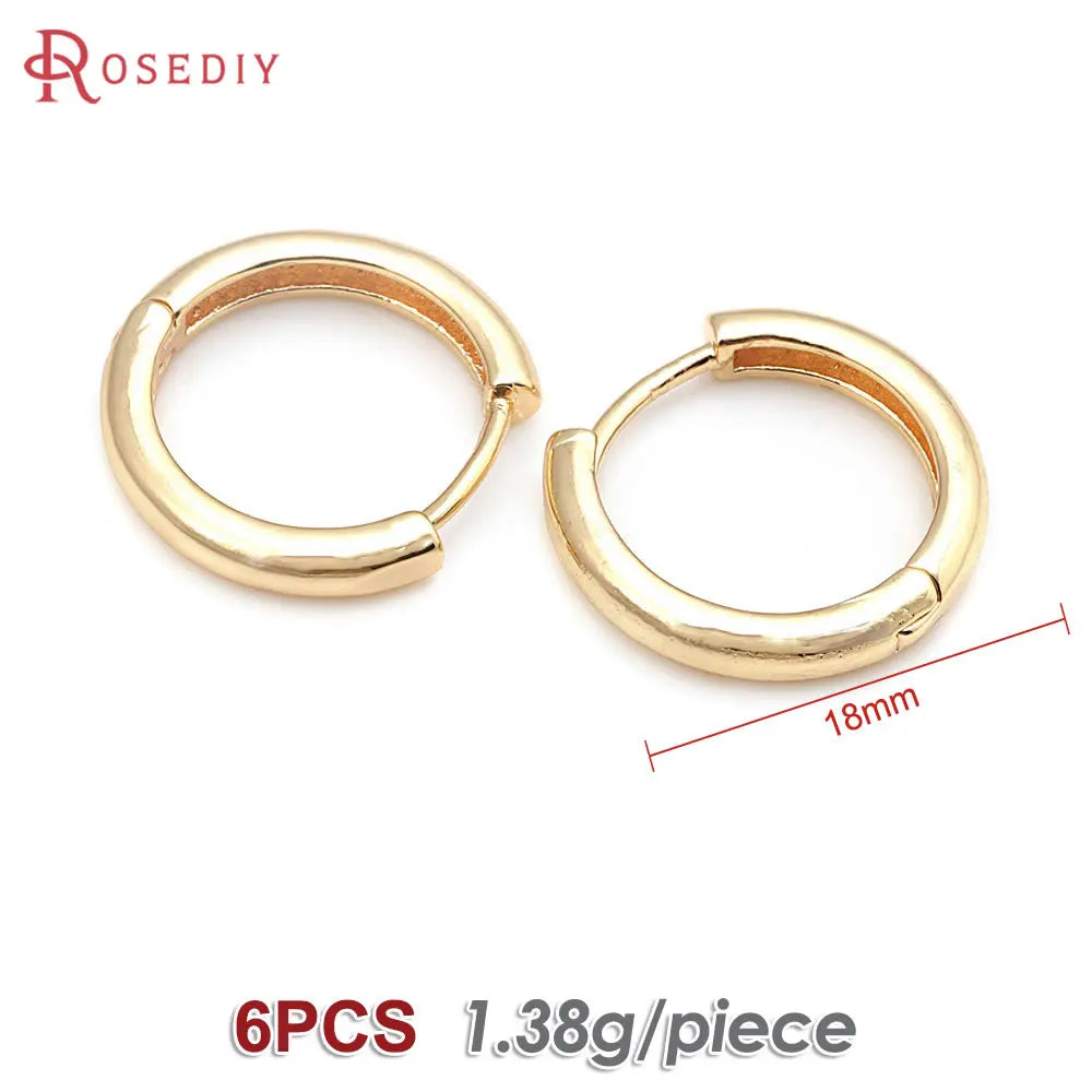 6PCS 14MM 16MM 18MM 23MM 25MM 30MM 18K Gold Color Brass Round Circle Loop Earrings Hoops Jewelry Making Supplies Accessories