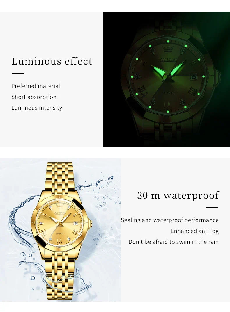 Fashion Golden Watch for Women Stainless Steel Waterproof Women's Watches Elegant Original Luxury Ladies Quartz Wristwatch