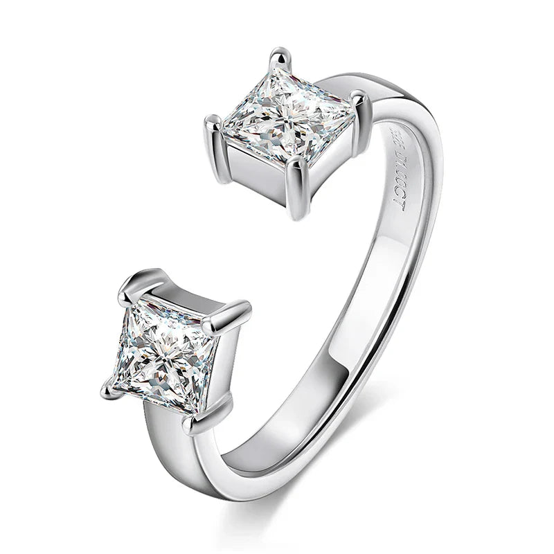 1CTTW 4.5mm Princess Cut Certified Moissanite Rings for Women Adjustable 100% 925 Sterling Silver Wedding Party Band Gift