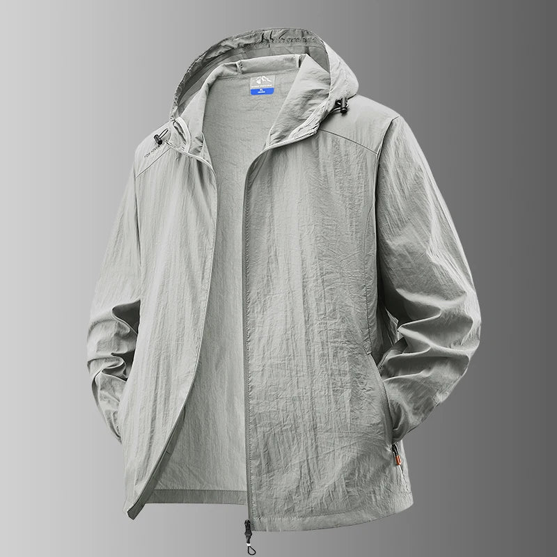 Men’s lightweight waterproof hiking jacket, hooded outdoor sports coat, summer sun protection, M–XXL
