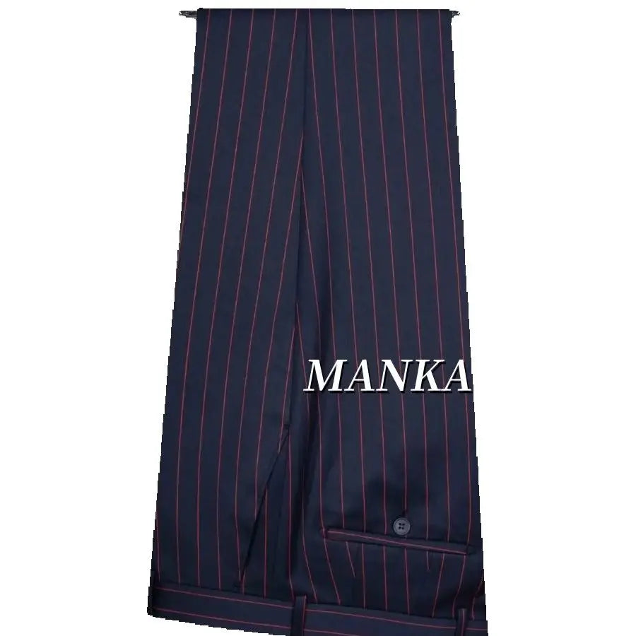 Peak Lapel Navy Blue Red Stripe Smart Casual Suits for Men Double Breasted Jacket Pants Formal Party Business Office  Man Suits
