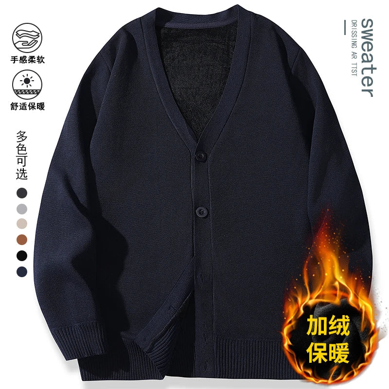 2026 New Men's Casual Long Sleeved Velvet Sweater Cardigan Knitted Jacket Top Autumn and Winter Fashionable Versatile Jacket