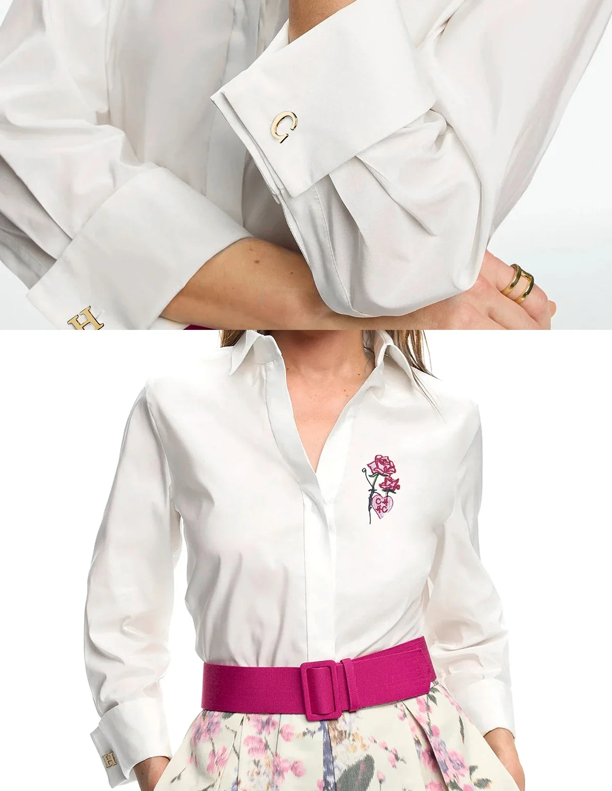 Women's Temperament Embroidery Lapel Tops single-breasted Commuter Long Sleeve Shirt Summer Casual Tops