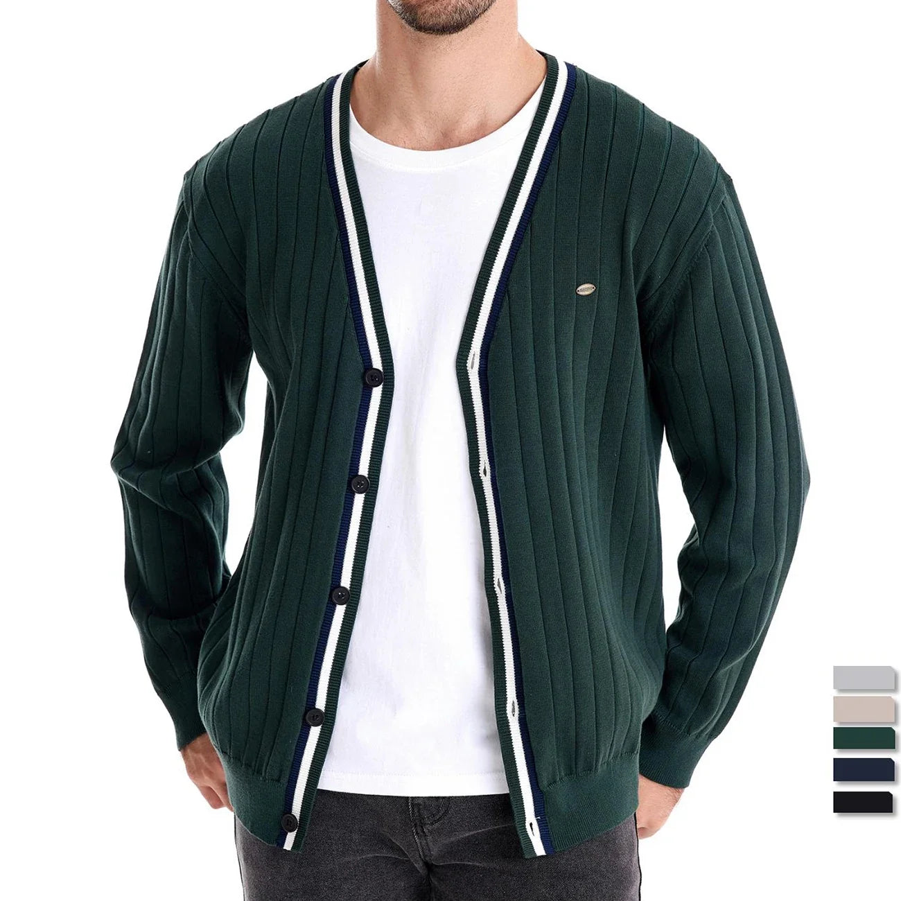 Brand Men's Cotton Cardigan Sweater V Neck Button-up Casual Youth Knit Sweaters for Men