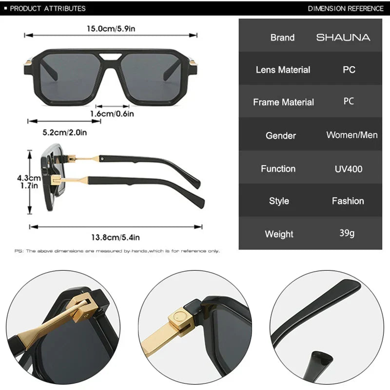 New Double Bridges Square Sunglasses Women Fashion Gradient Shades UV400 Retro Polygon Men Sun Glasses