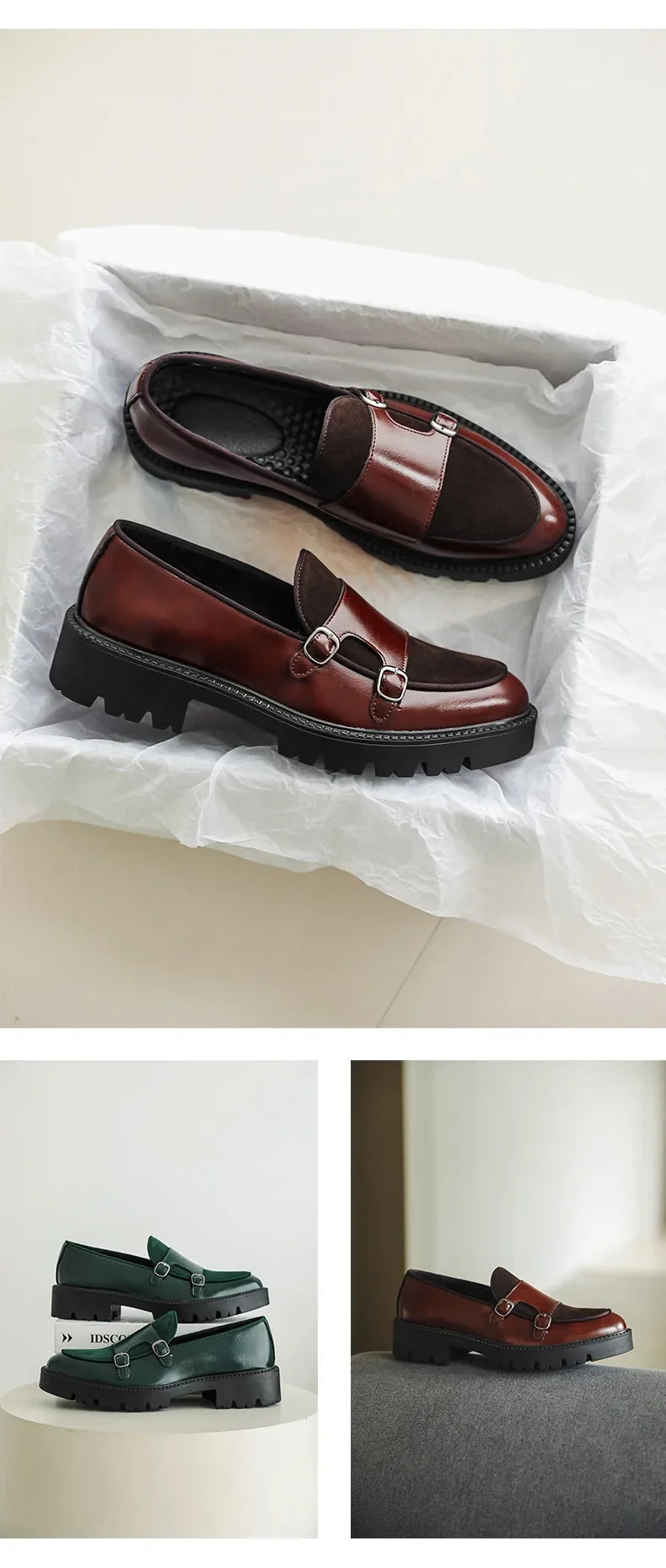 New Buckle Designer Big Size Loafers For Man Spring Autumn Business Leather Platform Shoes Male Fashion Casual Elegant Shoes Man