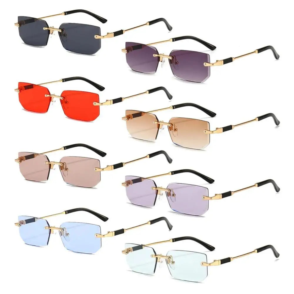 Rimless Rectangle Sunglasses Fashion Y2K Frameless Sun Glasses Shades for Women & Men