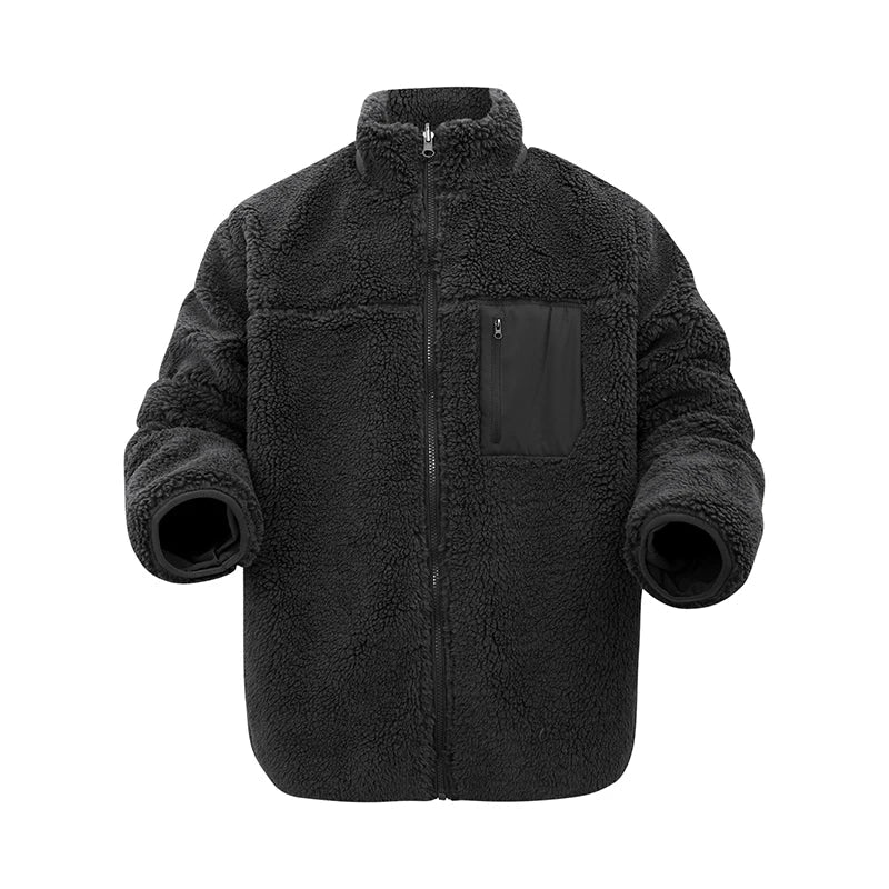 Men's Fleece Jacket Winter Thickened Coat Casual Stand Collar Daily Wear for Outdoor Activities Man Fur Outerwear Menswear