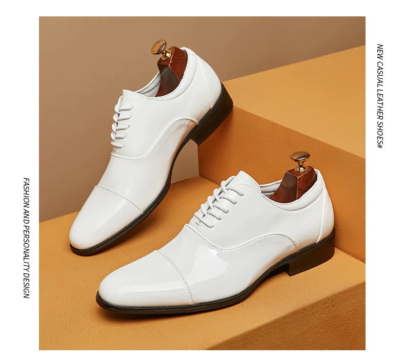 Classic Patent Leather Shoes Men Glossy Leather Shoe Man Formal Business Office Lace Up Wedding Shoes Plus Big Size 38-49