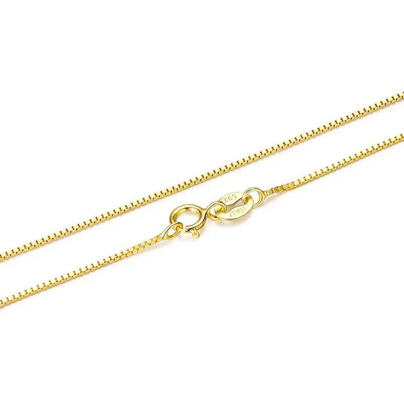 Solid Gold Over 925 Sterling Silver Chain Necklace for Women Teens DIY, 0.8mm Box Chain Super Thin & Strong Basic Chain