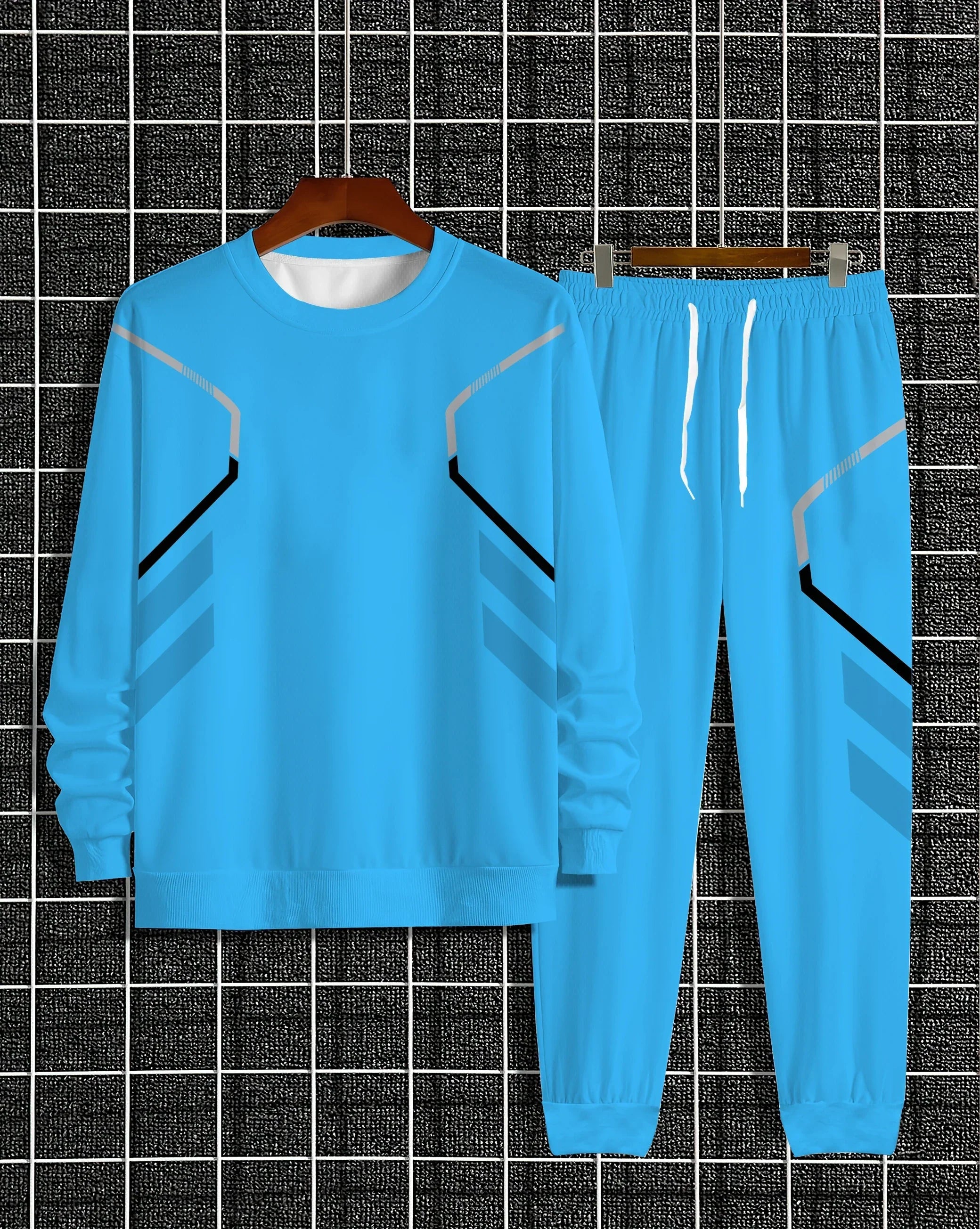 The new men's round-neck sweatshirt set for Spring and Autumn 2025 features street fashion and comfort with 3D pattern printing