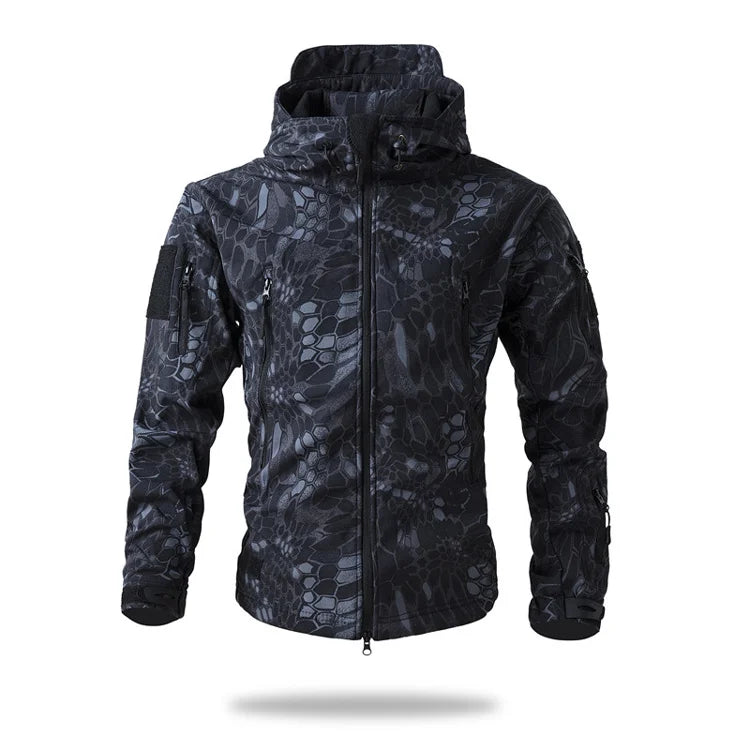 New Soft Shell Tactical Jacket  Men Winter Fleece Hooded Coat Hunting Clothes Outdoor Camouflage CS Tops Waterproof Windproof
