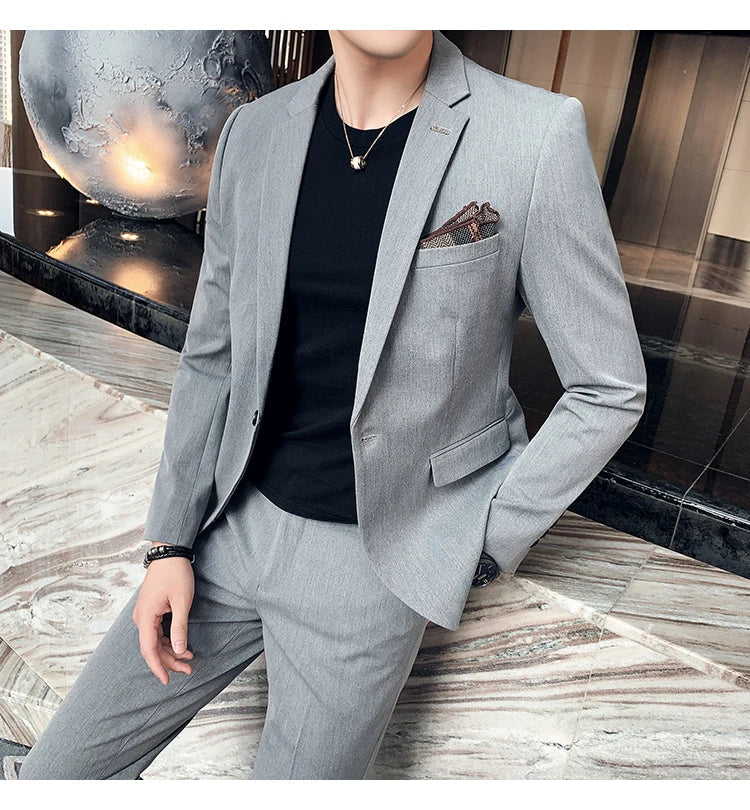 S-7XL Jacket + Pants / Luxurious High -end Brand Solid Color Men's Casual Business Slim Suit Two -piece Suit Groom Wedding Suit