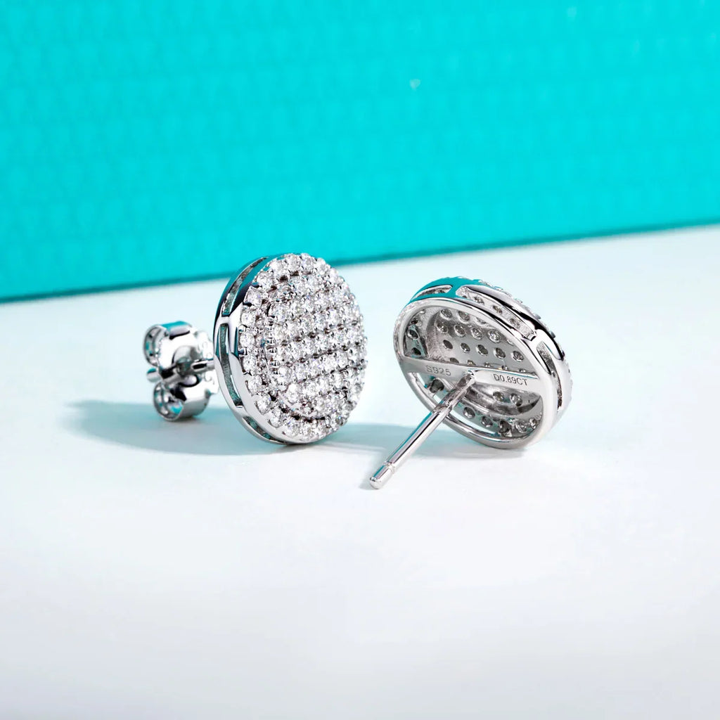 0.9cttw Iced Out Moissanite Stud Earrings 925 Sterling Silver Earring New Age Layered Hip Hop Jewelry for Women&Men