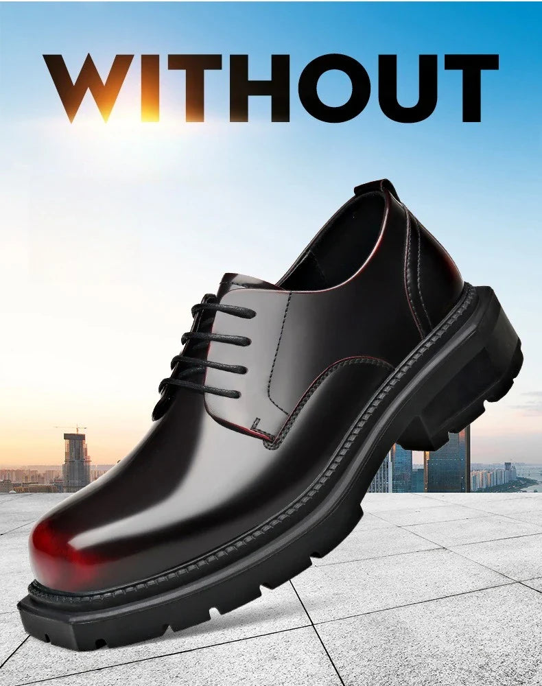 British Thick-soled Formal Leather Shoes Men Spring Autumn Lace Designer Platform Shoes Male Fashion Business Casual Shoe Man