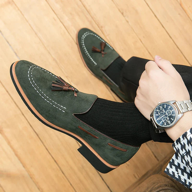 Korean version of the trend of British leather shoes men's frosted leather loafers casual fringe breathable slip-on beans