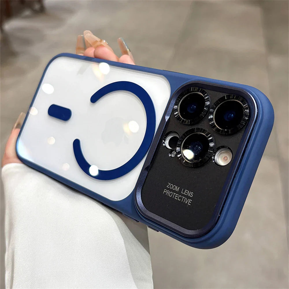 Luxury Magnetic Metal Lens Bumper Protection Case For iPhone 17 16 15 14 13 Pro Max Plus For Magsafe Acrylic Translucency Cover