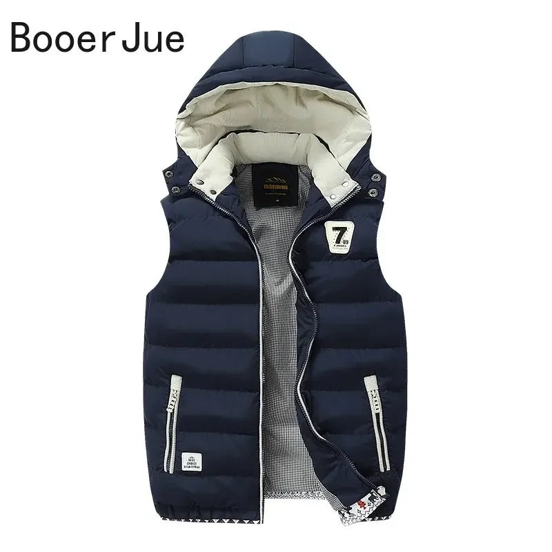 5XL Men Winter Vests Hat Detachable Down Vest Casual Waistcoat Sleeveless Jackets Male Hooded Vest Outwear Warm Coats Windproof