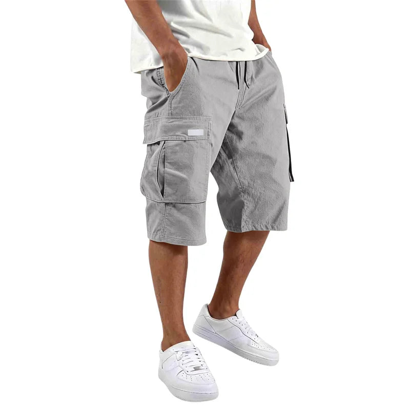 2026 NEW men loose straight pants Casual multi-pocket Shorts Summer Five-Inch Men's Shorts drawstring Sports cargo short pants