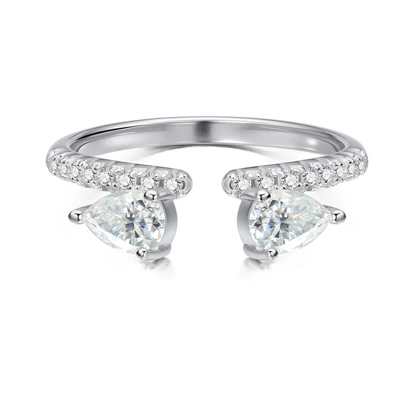 Double Pear Cut Moissanite Rings for Women Adjustable 5-9 Size Lab Diamond Wedding Female Jewelry 925 Sterling Silver