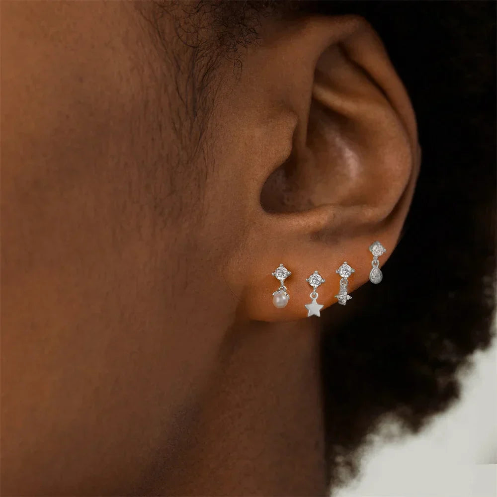 925 Sterling Silver Star/Flower/Pearl Zircon Dangle Earrings For Women 1pc Simple Earrings For Women Girl Wedding Gift