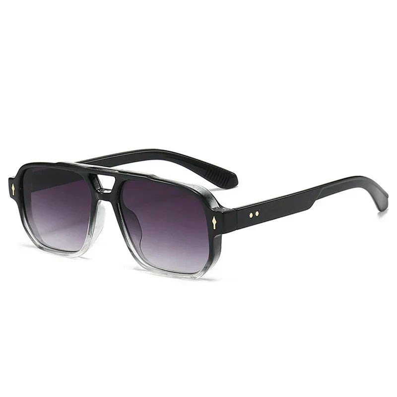 Vintage Double Bridges Men Square Sunglasses Fashion Clear Ocean Lens Eyewear Women Trending Rivets Sun Glasses UV400