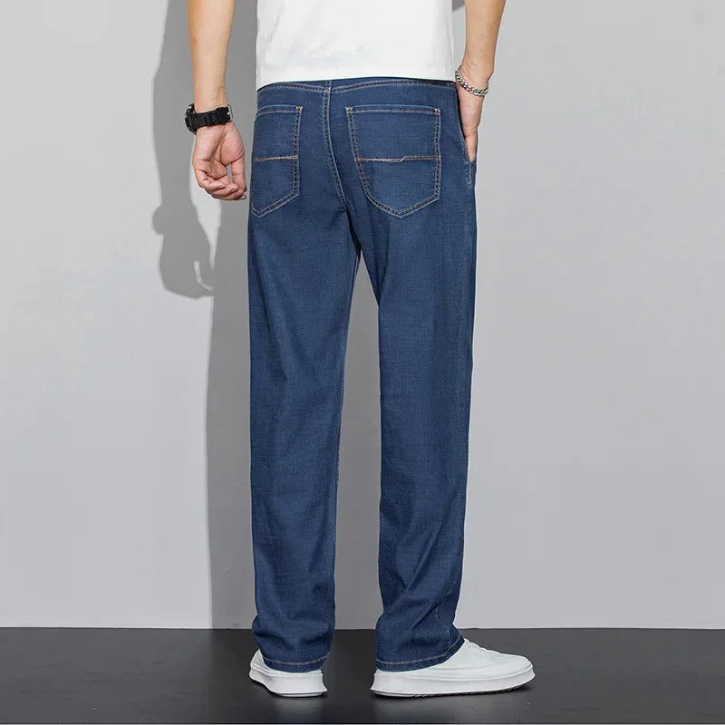 2026 New in Lyocell Fabric Summer Ultra-thin Men's Jeans Soft Drape Loose Straight Casual Denim Pants Street Wide Leg Trousers