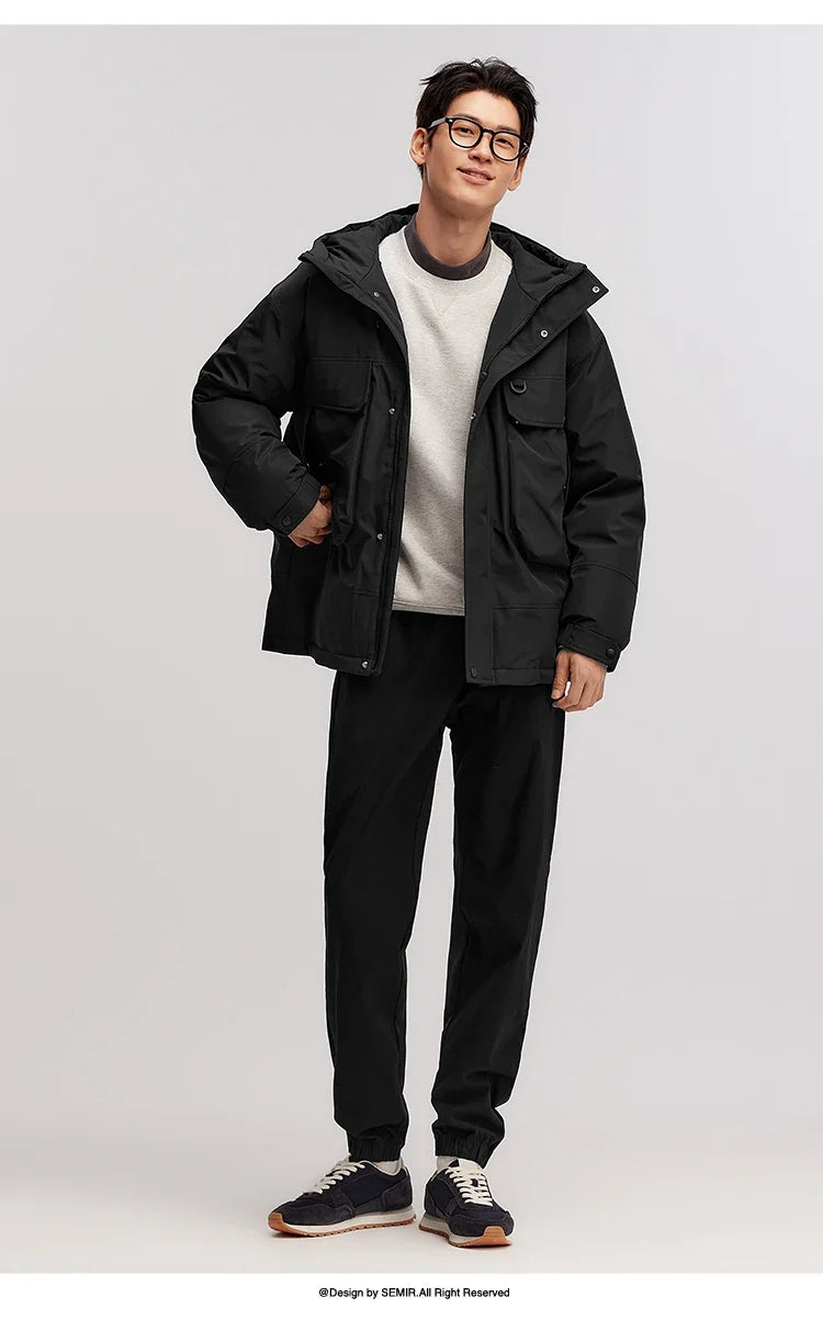 Down Jacket Men Windproof Waterproof Oil Stain Resistant 2025 Winter New Loose Hooded Workwear Thick Coat