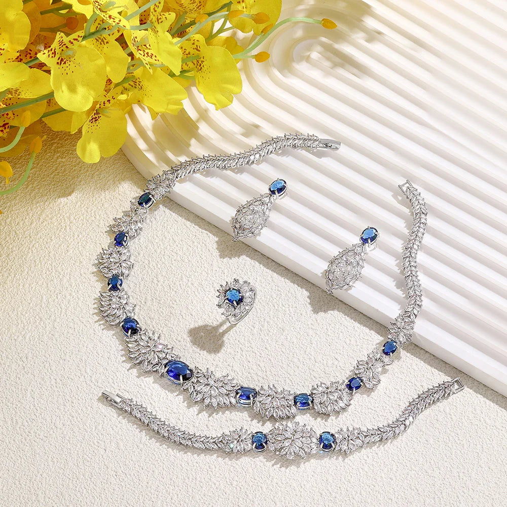 2025 New 4-piece Bride Zirconia Full Set Women's Party Jewelry, Luxury Dubai Nigeria CZ Luxury Crystal Wedding Necklace Set