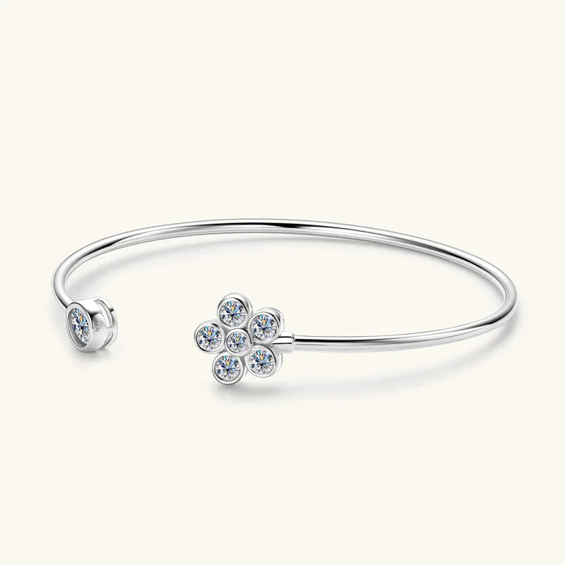 Four Prong Moissanite Cuff Bangle 5mm 0.5CT Round Cut D Color 925 Silver Open Hand Chain Bracelet For Women Girl Lady Gift