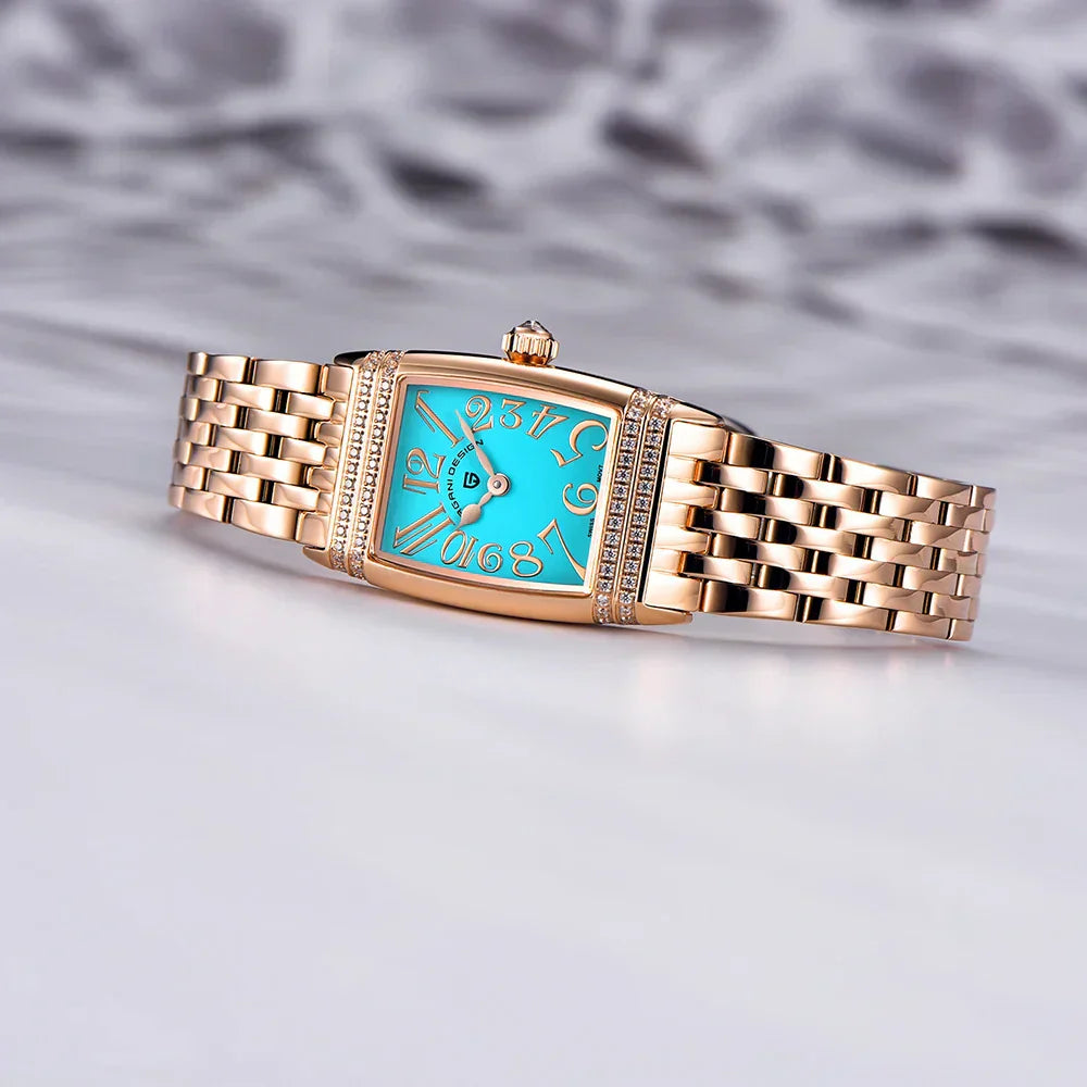 New 22mm Square Women's Quartz Watch Stainless Steel Sapphire Glass 50m Waterproof Women's Quartz Watch