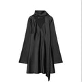 Women Fashion Satin Elegant Short Dress Summer Autumn New Long Sleeve Scarf V neck Mini Dress Female Elegant Party Dresses